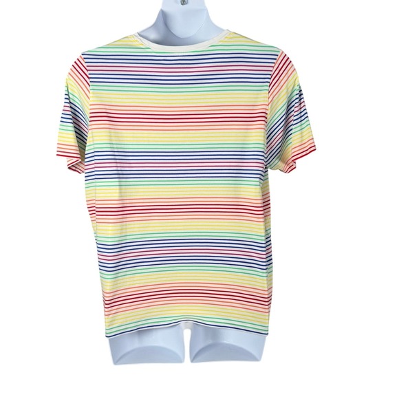Lands End T-shirt Women 1X 16W-18W Rainbow Stripe Supima Cotton Short Sleeve Tee - Picture 5 of 7